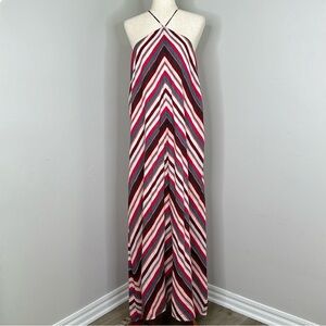 Ann Taylor LOFT Red and White Chevron Stripe Halter Sundress Maxi